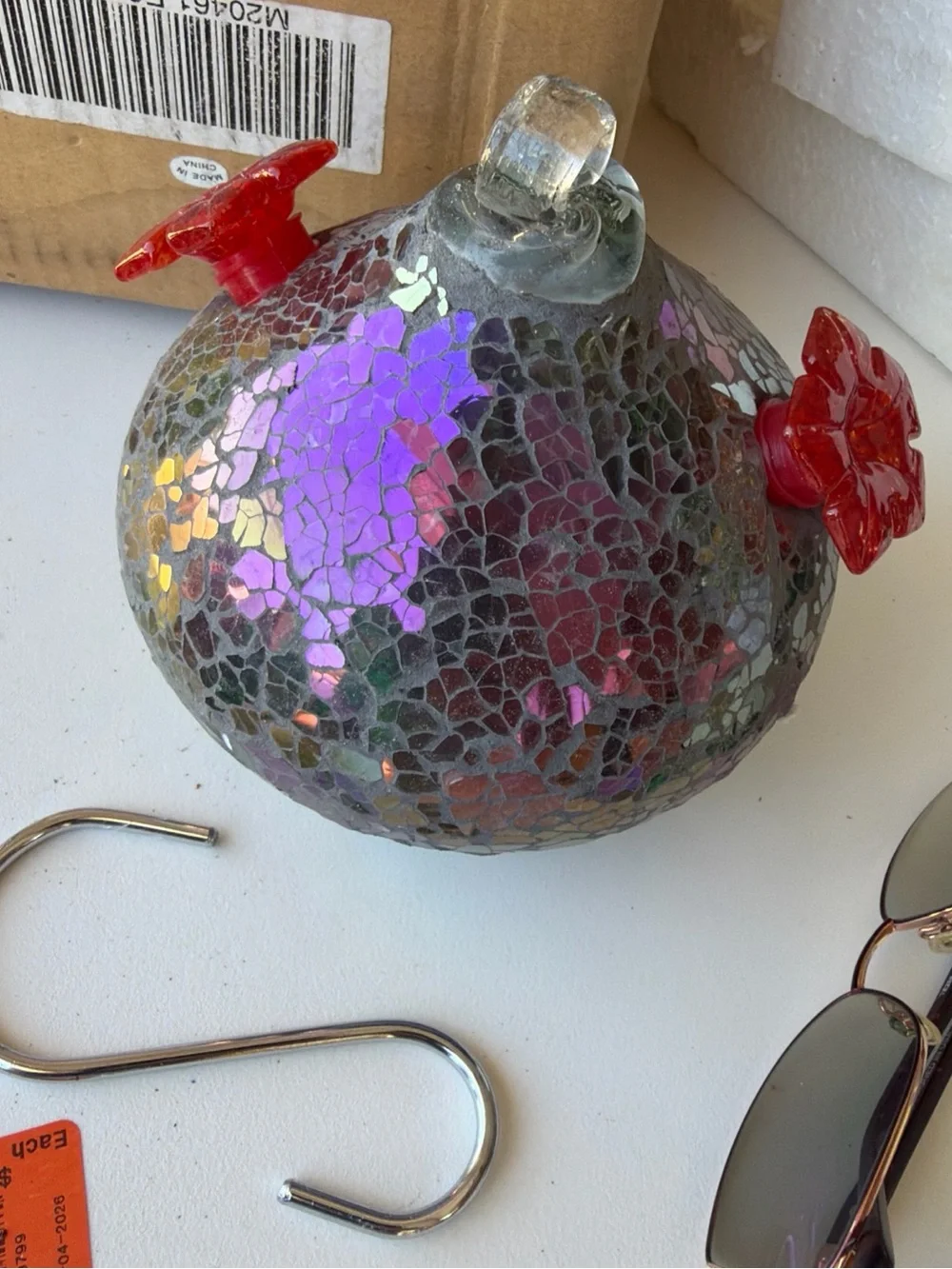Backyard Expressions Bird Brain Purple Mosaic Glass Hanging Hummingbird Feeder